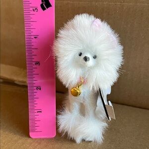 Charming White Poodle Figurine with Golden Bell